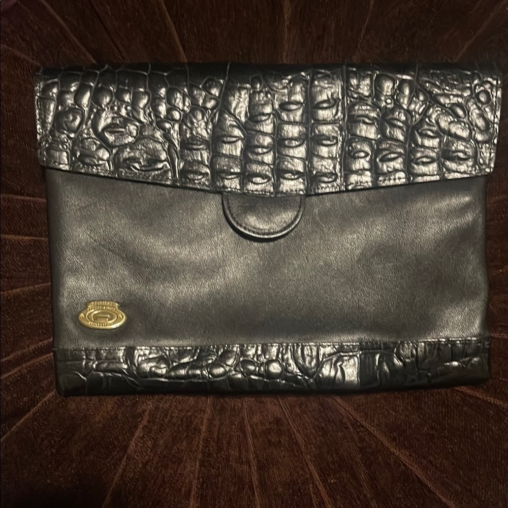 Etienne Aigner Black Croc-Embossed Clutch